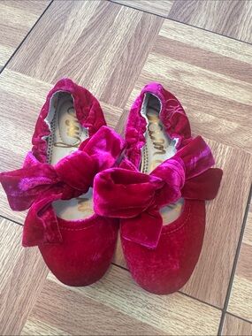 Sam Edelman Girls Velvet Bow Flats - fuschia pink